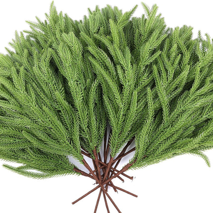 12 Pcs Christmas Norfolk Pine Branches, Norfolk Pine Artificial Christmas Stems DIY Crafts Faux Christmas Greenary Norfolk Pine Branches for Xmas Wreath Garland Home Decor (12)