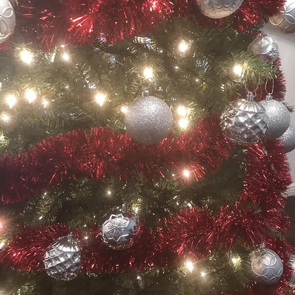 2 Pack Red Super Duper Thick Tinsel Garland 50 Ft Total (Two Strands Each 25 ft Long) (Red, 50 Ft. (Two 25 ft Tinsels) 2 Pack