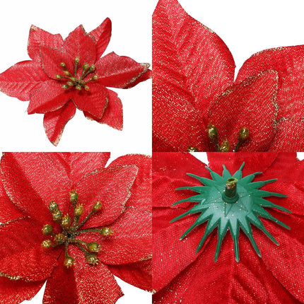 WILLBOND 45 Pieces Christmas Poinsettia Decorations Glitter Poinsettia Flowers Christmas Tree Flowers Red Gold White Silver for Xmas Tree Ornaments, 5 Inch