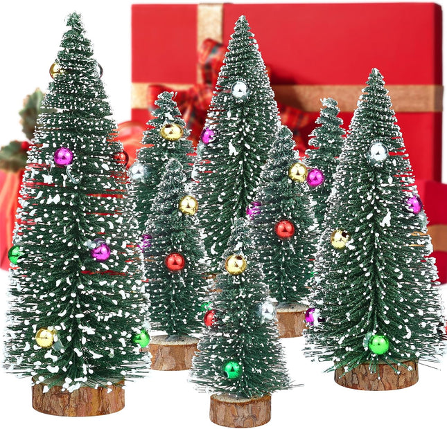 8 Pcs Mini Christmas Trees Decorations, Artificial Bottle Brush Christmas Trees, Vintage Christmas Decor for Indoor Outdoor Home Village Winter Holiday Decor