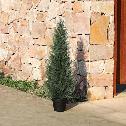 3FT Artificial Cedar Topiary Trees for Outdoors Potted Fake Cypress Trees Faux Evergreen Plants for Home Porch Decor Set of 2