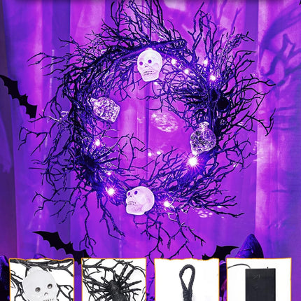 Brightown Halloween Decorations Garland with Lights, 6 Feet 20 LED Purple Lights Vine Garland Lights with Spider, Skull, Battery Operated Halloween Lights for Fireplace Mantle Wall Table Door