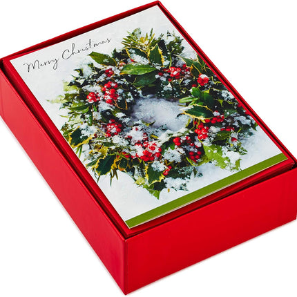 Hallmark Boxed Christmas Cards, Snowy Wreath (40 Cards and Envelopes)