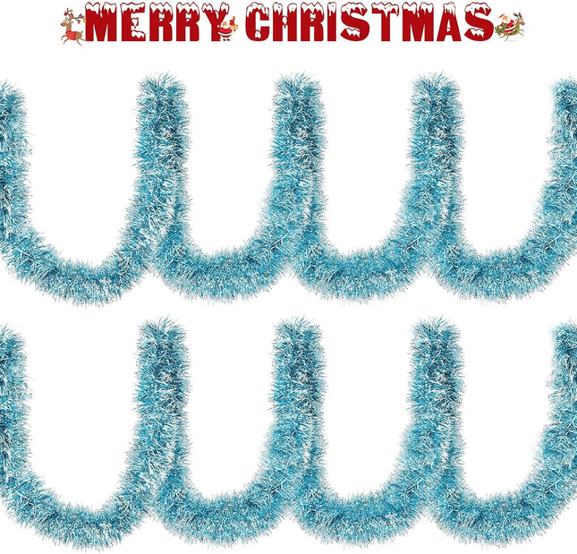 Christmas Tinsel Garland Metallic Shiny Garland Christmas Tree Tinsel Decor Xmas Hanging Tinsel Wreath for Christmas Home and Party Indoor Outdoor Holiday Embellishments (Light Blue, 39.4 Feet)