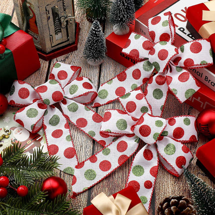 24 Pcs Christmas Bows Decoration Red Green Wreath Bow 6.3'' x7.9'' Polka Dot Large Premade Bows Xmas Tree Topper for Outdoor Indoor Garland Wedding Party (White, Green and Red)