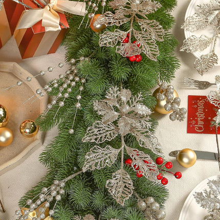 24Pcs 3 Styles Christmas Glitter Tree Picks and Sprays, Artificial Holly Berry Stems Decorations, Floral Twigs Sprays with Berries for Xmas Tree Wreath Decor, DIY Craft for Garland, Champagne Gold