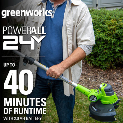 Greenworks 24V 12-Inch Cordless String Trimmer, 2.0 AH Battery Included, ST24B210