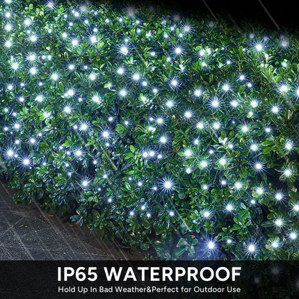 White Christmas Lights Outdoor Waterproof Solar Powered, 100Led 5ftx5ft Net Lights Outdoor Mesh Lights with Remote, 8 Modes Connectable Net Christmas Lights for Bushes Christmas(Cool White)