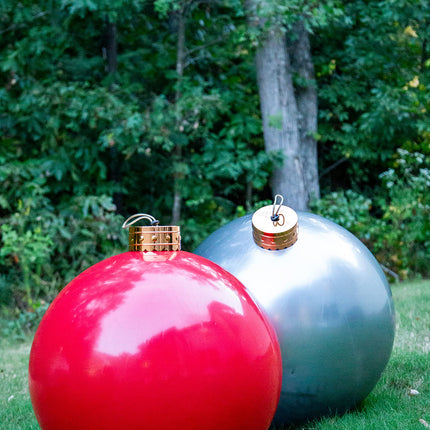 Elf Logic 24” Yardament - Large Inflatable Oversized Christmas Ornament - Outdoor Christmas Decoration - Use as Festive Christmas Yard Decoration (Silver)