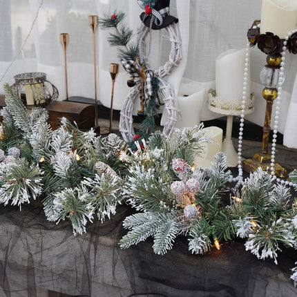 Pre-Lit Artificial Christmas Garland, Snowy Garland, White Lights 50, Decorated with Pine Cones, Berry Clusters,Pine Needle,Plug in, Christmas Decorations, 6 Feet