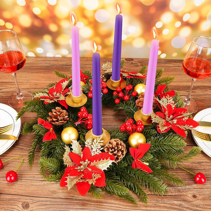 Tioncy 17 Inch Christmas Advent Wreath Candle Holder Christmas Table Centerpiece Decoration Advent Candle Holder Wreath with Pine Cones Holly Berries Stem Bow Tie for Winter Church Decor Supplies