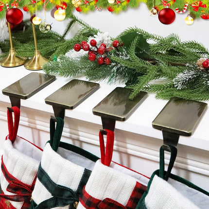 HMASYO Christmas Stocking Holders for Mantle Set of 4, Heavy Duty Metal Stocking Hangers Base, Multi-Use Stocking Hooks for Fireplace Mantel Tables Christmas Home Xmas Party Decoration