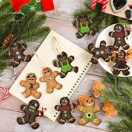 30 Pcs Ginger Dead Man Horror Wooden Ornament Goth Gingerbread Man Christmas Tree Hanging Ornaments Creepy Spooky Scary Prop Christmas Decorations for Christmas Parties and Events