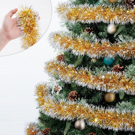 50 Feet Gold/White Christmas Tinsel Garland, Metallic Hanging Tinsel Streamers Garland for Christmas Decorations, Garland for Christmas Tree Birthday Party Indoor and Outdoor