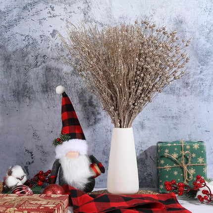 36 Pcs 17'' 15'' Christmas Artificial Glitter Berry Stems 4 Styles Christmas Decorative Tree Picks Branches Large Glittery Twigs for Christmas Tree Xmas Wreath Vase Filler (Champagne Gold)
