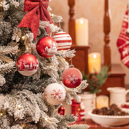 Valery Madelyn Christmas Tree Decorations Set, 16ct Red and White Shatterproof Christmas Ball Ornaments Bulk, 3.15 Inch Traditional Hanging Ornaments for Christmas Trees Xmas Holiday Party Decor