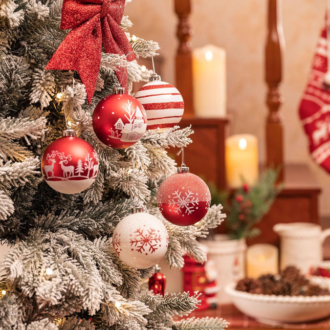 Valery Madelyn Christmas Tree Decorations Set, 16ct Red and White Shatterproof Christmas Ball Ornaments Bulk, 3.15 Inch Traditional Hanging Ornaments for Christmas Trees Xmas Holiday Party Decor
