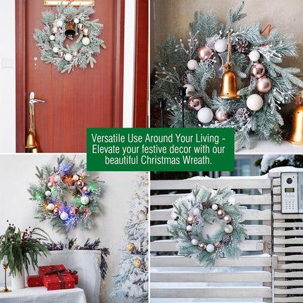 Christmas Wreaths for Front Door with Lights 22"-24" Christmas Door Wreath with Frosted Branches Ball Ornaments Berry Clusters Christmas Collection Decor.