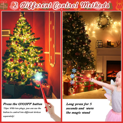 Meonum Christmas Magic Light Wand, 2 Wireless Remote Control Outlet for Christmas Tree Lights and Decoration Lights, Remote Magic Wand Switch Kit with Music for Friends/Kids/Party, 100 Feet Rf Range