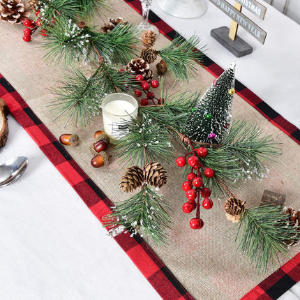 Artiflr 6 feet Christmas Pine Garland with Needles Berries Frosted Pinecones Winter Artificial Greenery Garland for Holiday Season Mantel Fireplace Table Runner Centerpiece Decoration