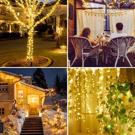 Minetom Solar String Lights for Outside, 33Ft 100 LED Outdoor Solar Fairy Lights, 8 Modes Balcony Lights for Tree Patio Christmas Party Wedding Decor (Warm White)