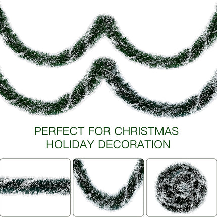 Sggvecsy 49.2Ft Christmas Green and White Tinsel Garland Xmas Tree Decorations Christmas Metallic Twist Garland Ceiling Hanging Decorations for Year Party Birthday Holiday Indoor Outdoor Supplies