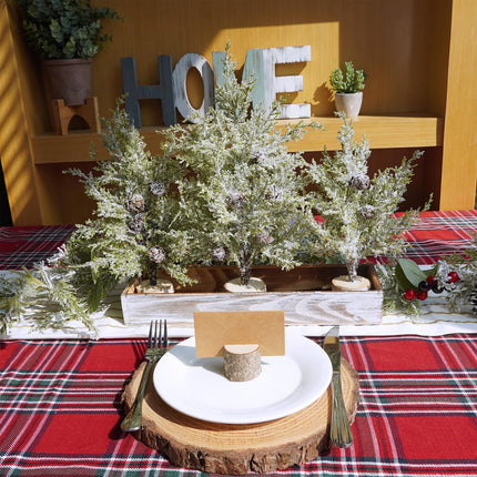 Winlyn 3 Pack Snowy Mini Cedar Trees with Pinecones and Wood Bases Artificial Small Christmas Tabletop Trees and Rustic Wood Planter for Winter Holiday Christmas Mantel Farmhouse Table Centerpiece