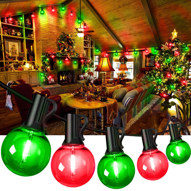 KNO 200Ft LED Christmas String Lights Outdoor, 100 Red and Green G40 Globe Bulbs Waterproof Shatterproof Hanging Light for Christmas Carnival Party Decoration