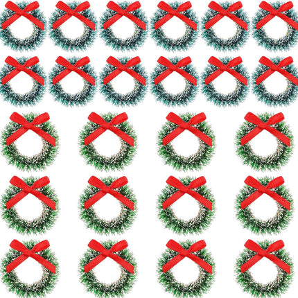 Dingion 24 Pieces Mini Christmas Wreaths with Bows Include 1 Inch Blue Green 1.2 Inch Grass Green for Christmas Tree Decoration (Simple Style)