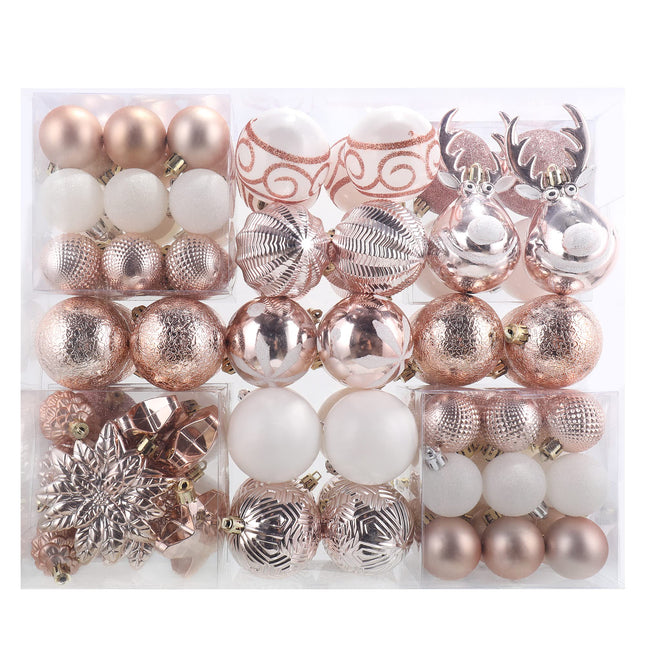 100-Pack Various Shatterproof Christmas Balls, Christmas Decorative Ball Ornaments for Xmas Tree- Rose Gold