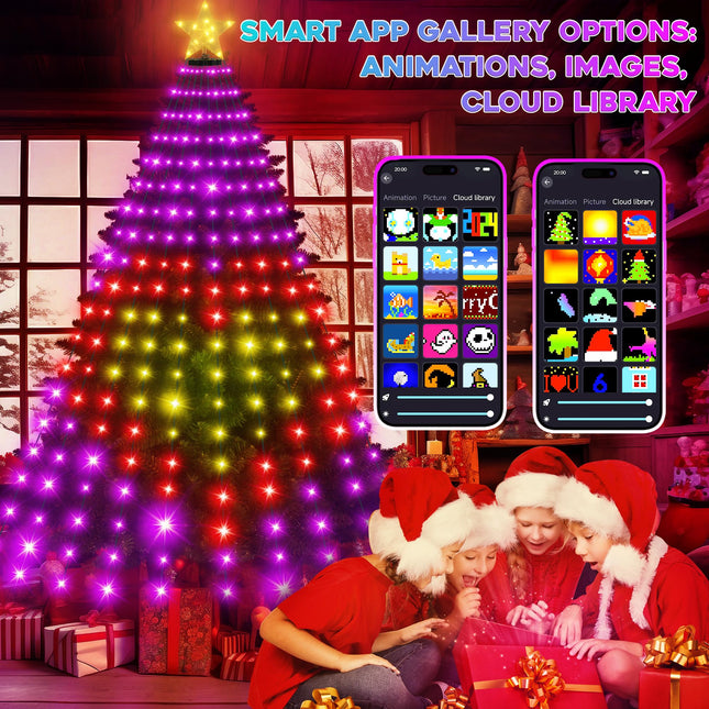 Smart Ring Christmas Tree Lights with Star Topper Indoor Outdoor - 7Ft x 20 Lines String 400 Optimum LED Easy App Control Images Color Changing Timer Remote Waterproof for 6 7 7.5 Ft Xmas Trees