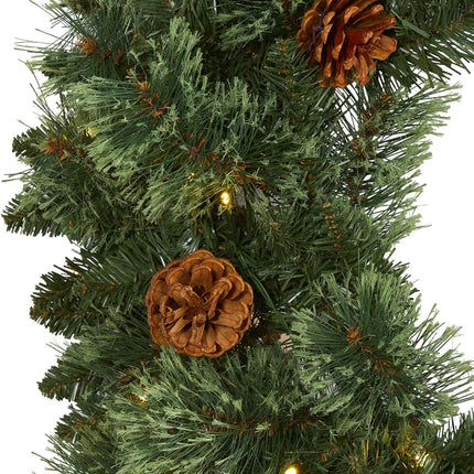 Nearly Natural 24in. White Mountain Pine Artificial Christmas Wreath with 35 LED Lights and Pinecones