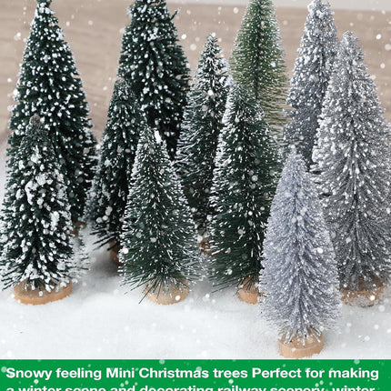 HMASYO 30Pcs Mini Christmas Trees Christmas Decorations, Bottle Brush Trees Christmas Village Flocked Trees in 5 Size with Wooden Base, Small Christmas Tree for Party Home Office Tabletop Craft