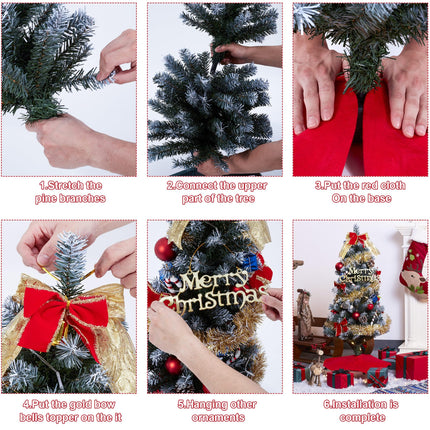 3 Ft Christmas Artificial Tree Decorations - Christmas 36 Inch Mini Table Top Tree, Xmas Desk Small Tree with 50 LED Warm Lights, Hanging Ornaments for Home Decor Indoor Office Holiday Tabletop Party