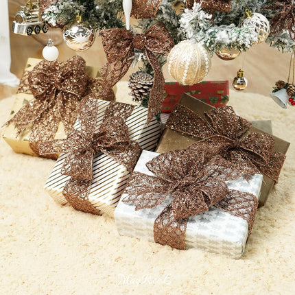 MAYREEL Brown Wired Ribbon 2.5 Inch x 10 Yards Glitter Wired Ribbon Copper Christmas Decorations Copper Wired Ribbon for Thanksgiving Fall Wreath Supply Christmas Tree Ribbon Garland Topper Bow