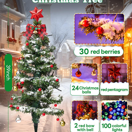 100LED Solar Christmas Tree Lights Outdoor Waterproof, 8 Modes Large Solar Christmas Trees Lights with Xmas Ball & Red Berry, Solar Powered Christmas Decorations for Outside Pathway Garden Yard Decor