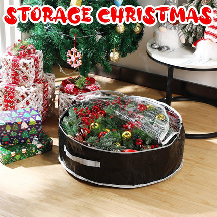 Aliceset 4 Pcs Christmas Wreath Storage Bags Large Garland Holiday Wreath Storage Containers with Window and Handle Zipper for Halloween Holiday Seasonal Storage Wrapping(24 x 24 x 7.8 Inch,Black)