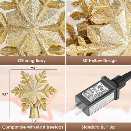 Christmas Tree Topper Lighted Star with Projector Light 6 HD Effects, 3D Glitter Gold Christmas Tree Star Topper Christmas Projector Lights Indoor for Home Xmas Christmas Tree Decorations