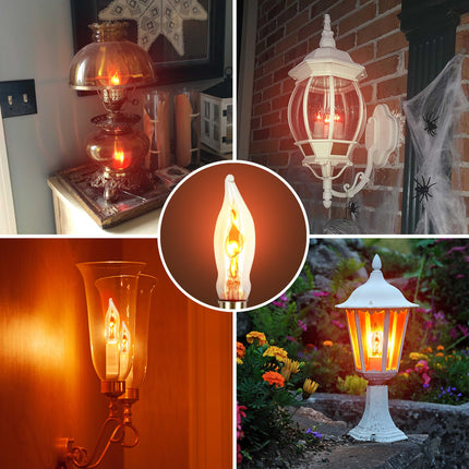 Flicker Flame Light Bulb 8 Packs for Hallowwen Christmas Decorative 3 Watt, 120V, E12 Flame Candelabra Light Bulbs