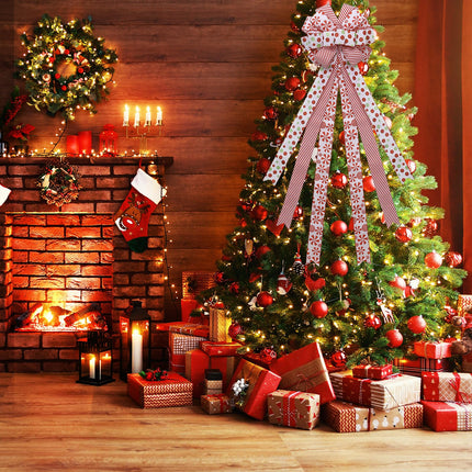 Christmas Tree Topper Wreath Bow Large Red Green Glitter Dot Bow Red White Stripe Ribbons Ornaments for Xmas Garland Wedding Home Holiday Party Thanksgiving Indoor Outdoor Decor 46"x13"
