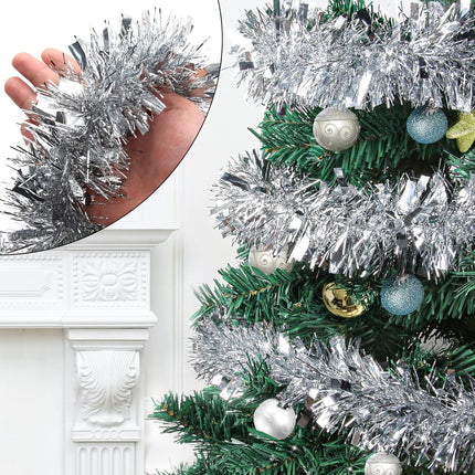 50FT Silver Christmas Tinsel Garland - Metallic Tinsel Twist Garland for Christmas Tree Decorations, Xmas Tree Decor Home Indoor Holiday Party Supplies