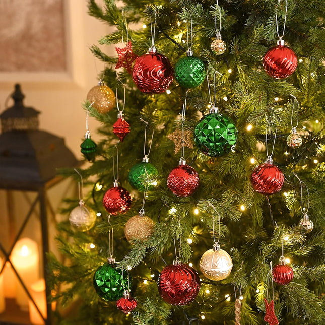 Valery Madelyn Christmas Tree Decorations Ornament Set for Fall Decor, 100ct Red Green Gold Shatterproof Christmas Ball Hanging Ornaments Bulk for Xmas Holiday Party Decor (Variety Style and Size)