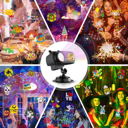 Christmas Projector Lights, Holiday Projector Outdoor, 2 in 1 HD Effect Pattern Snowflake Projection Lamp, with Remote control, Timer Memory Function, 10 slides for Various Festive Atmosphere
