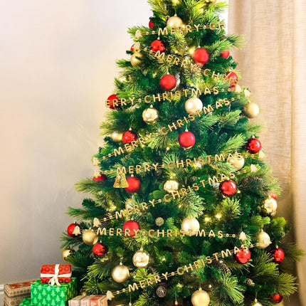66 Feet Christmas Tree Beads, Merry Christmas Gold Bead Garland for Christmas Tree, Plastic Words Christmas Tree String Garland Beads, Faux Christmas Tree Decor for Xmas Holiday Home Mantle Wreath