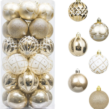 Valery Madelyn Christmas Ornaments Set, 30ct White and Gold Shatterproof Christmas Tree Decorations Ball Ornaments Bulk, 2.36 Inches Elegant Hanging Ornaments for Xmas Trees Holiday Decor