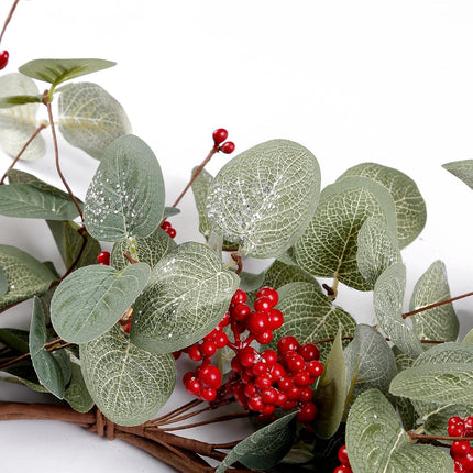 Sggvecsy 18 Inch Artificial Christmas Wreath for Front Door Xmas Red Berry Wreath Winter Glitter Eucalyptus Wreath Christmas Hanging Decorations for Wall Home Window Holiday OutdoorDecor