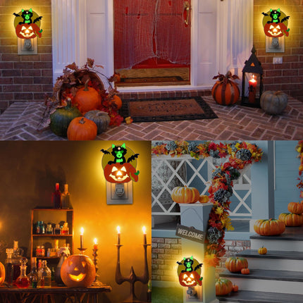 Halloween Black Cat Pumpkin Luminous Night Lights Plug into Wall, Fluorescence Metal Bright Plug in Nightlight, Halloween Christmas Valentine Holidays