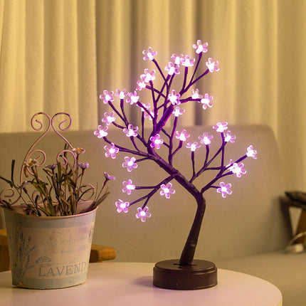 Pooqla RGB Cherry Blossom Tree Light with Remote 16 Color-Changing LED Artificial Flower Bonsai Tree, Pink Table Top Lamp Home Lit Tree Valentine's Day Centerpieces Decoration 36 LED, Brown Branch