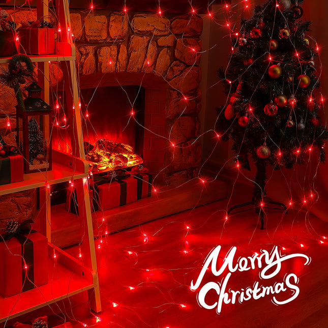 woohaha Outdoor Christmas Net Lights, 9.8FTx6.6FT 192 LED Fairy String Light with 8 Lighting Modes, Connectable Light for Halloween Christmas Garden Tree Bushes, Holiday Wedding Party Decor, Red