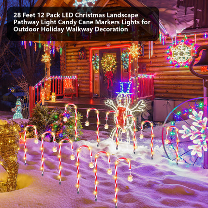 12 Pack Christmas Candy Cane Pathway Lights Christmas LED Candy Cane Lights 8 Flash Modes Candy Cane Pathway Markers Decorations Light Up Candy Canes Lights Outdoor for Walkway Yard Patio Garden Lawn